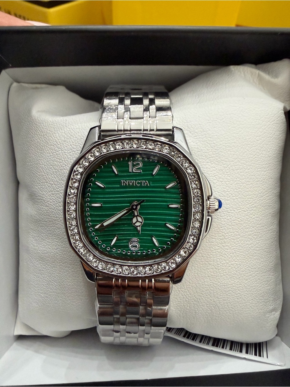 Invicta Wildflower Ember Silver Watch with Green Sunray Dial and Crystal Bezel